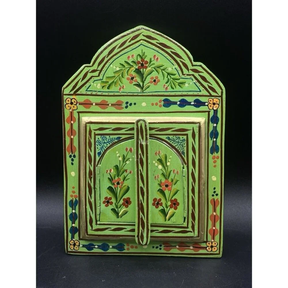 Green Mirror Moroccan Mirror Artisanal Wall Home Mirror Double Door Mirror 9”x6” - Picture 1 of 11